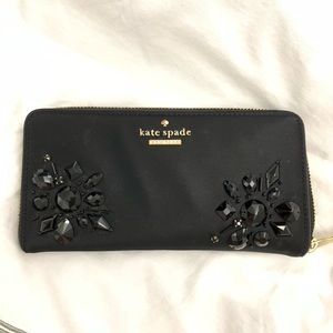 Kate Spade Jeweled Black Wallet  Tri-fold